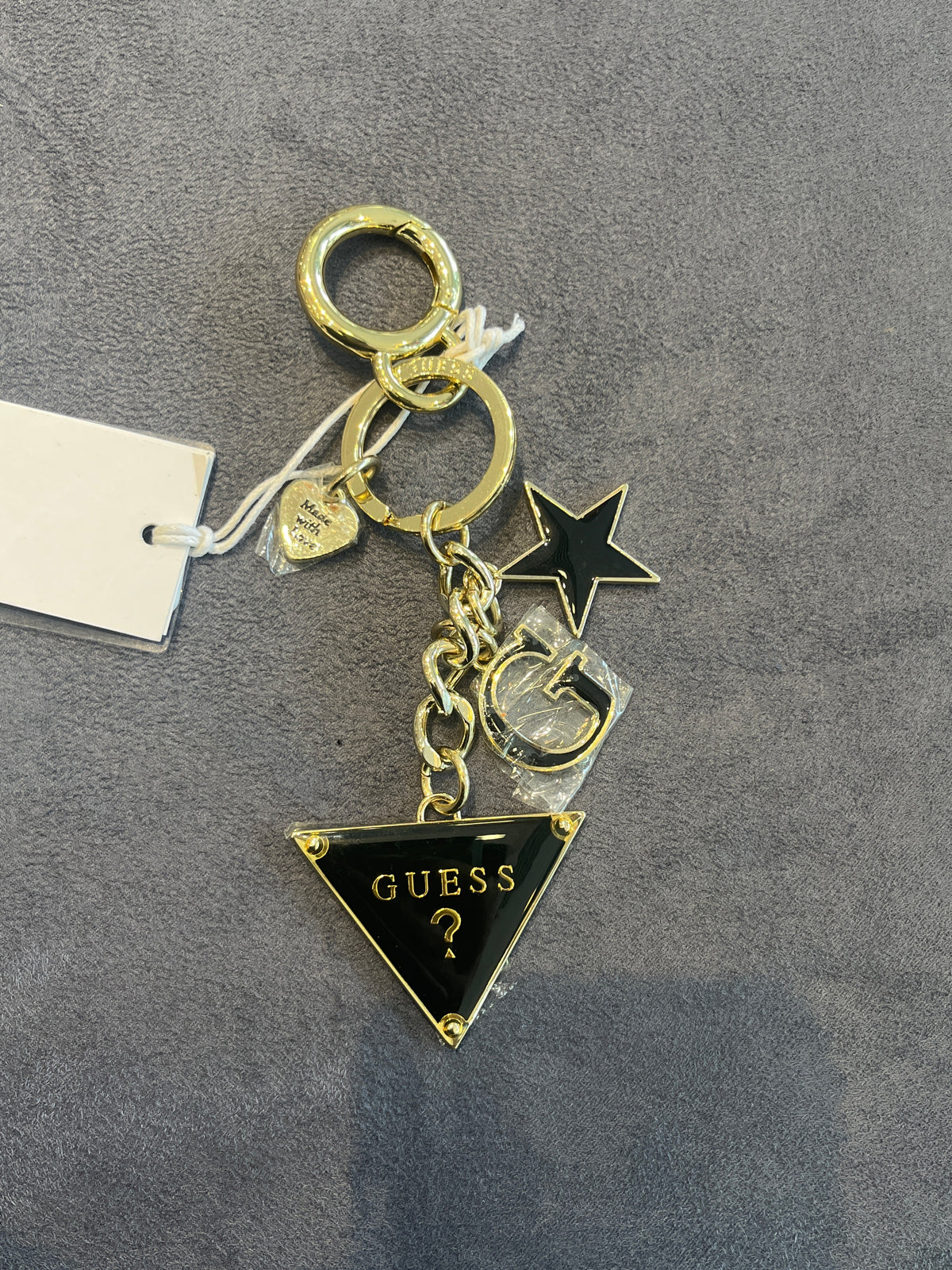 GUESS Enamel black Triangle Logo Charm Keychain