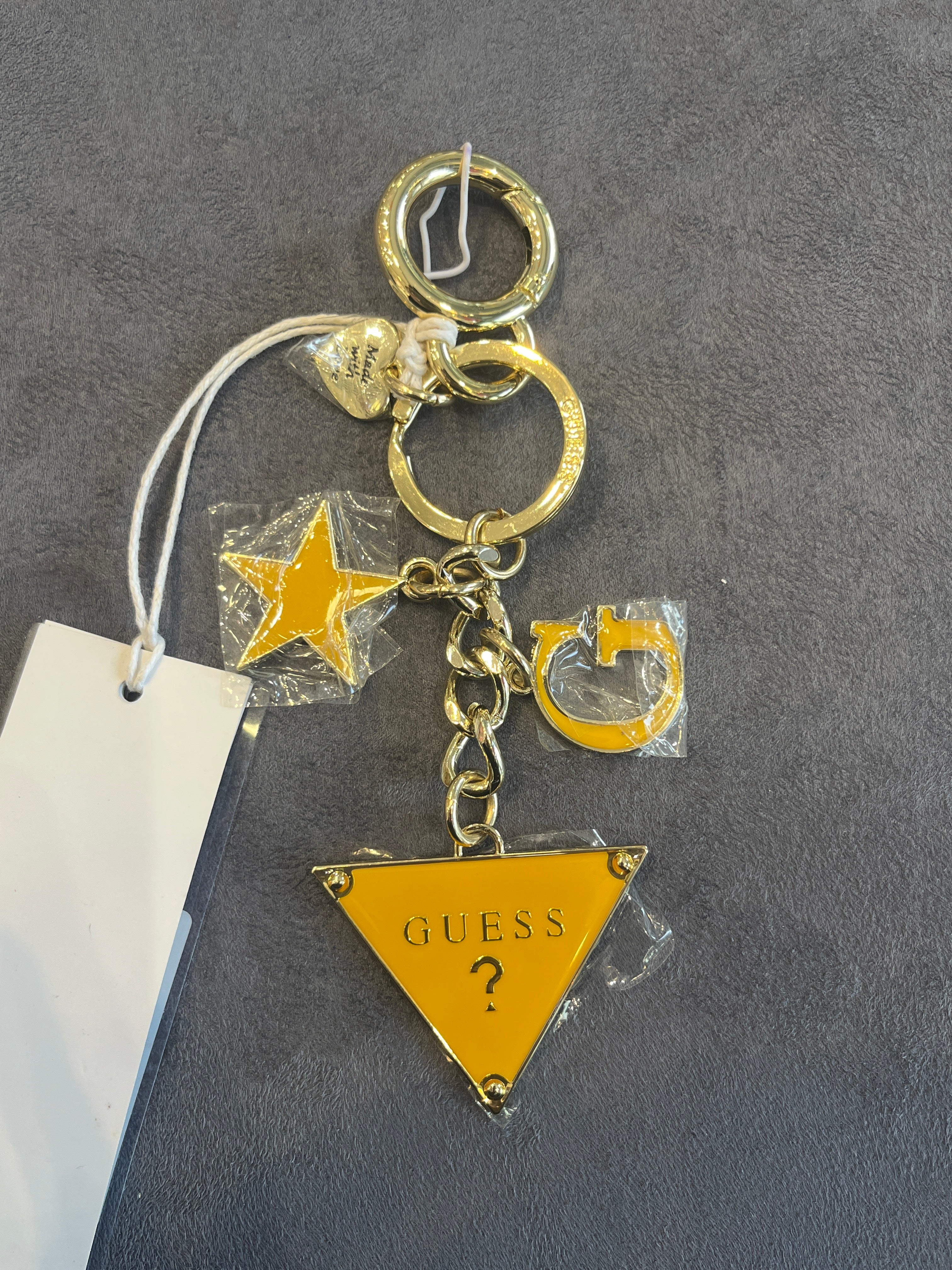 GUESS Enamel Yellow Triangle Logo Charm Keychain
