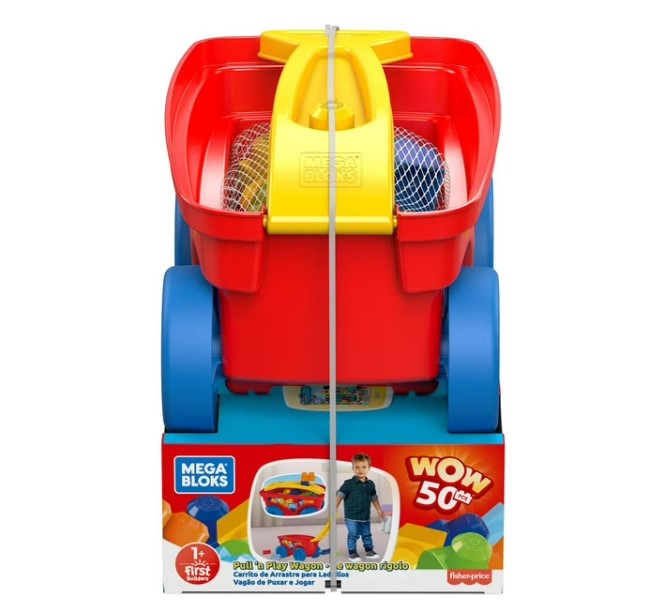 Fisher Price Pull Toy Wagon, 45 Pieces Building Set for Toddlers