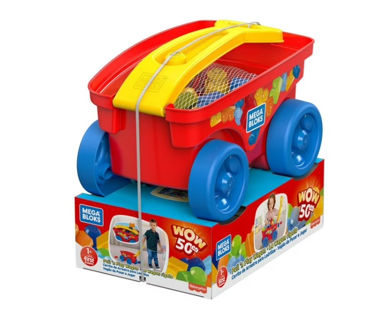 Fisher Price Pull Toy Wagon, 45 Pieces Building Set for Toddlers