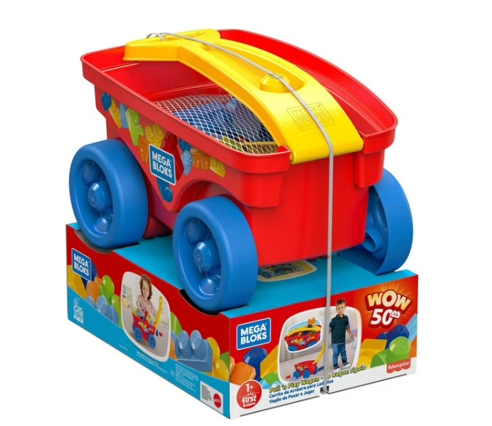 Fisher Price Pull Toy Wagon, 45 Pieces Building Set for Toddlers