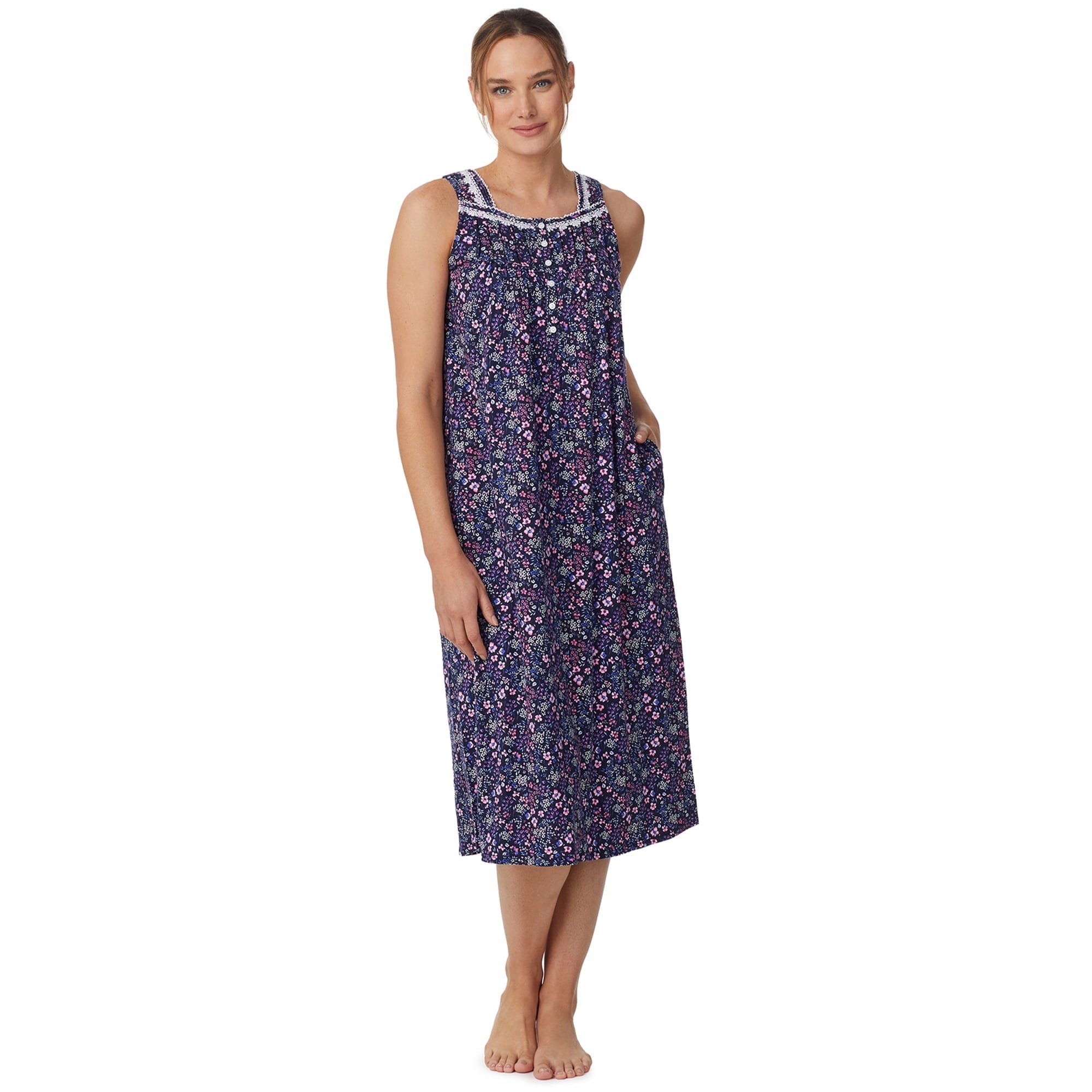 SIZE: 2XL(18W-20W) - Aria Women's Sleeveless Long 100% Cotton Nightgown in 46"