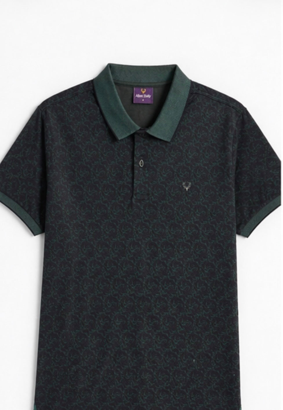 ALLEN SOLLY GREEN TEXTURED POLO T-SHIRT MEN