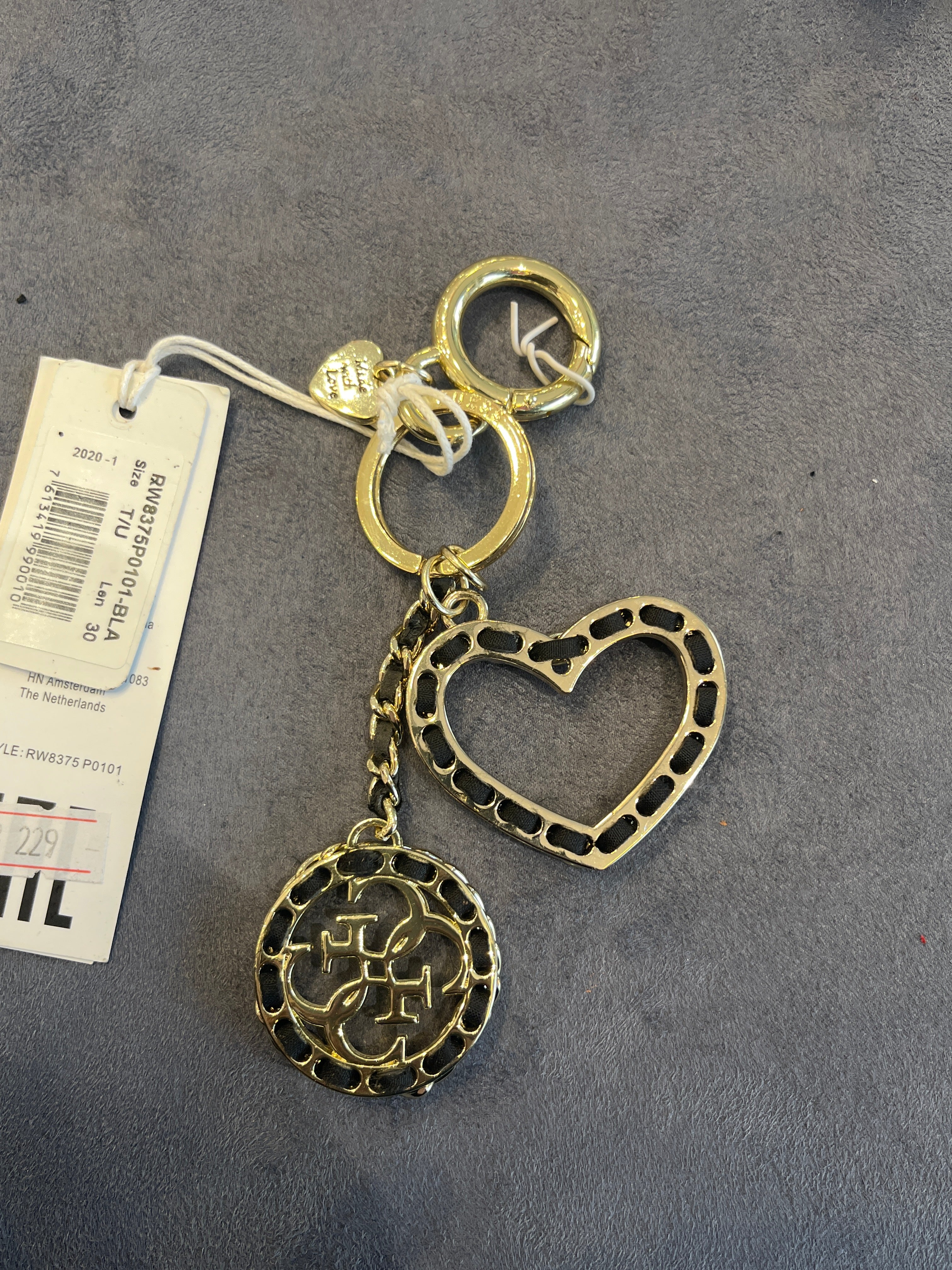 GUESS Woven Heart & 4G Logo Charm Keychain (Minor Defect)