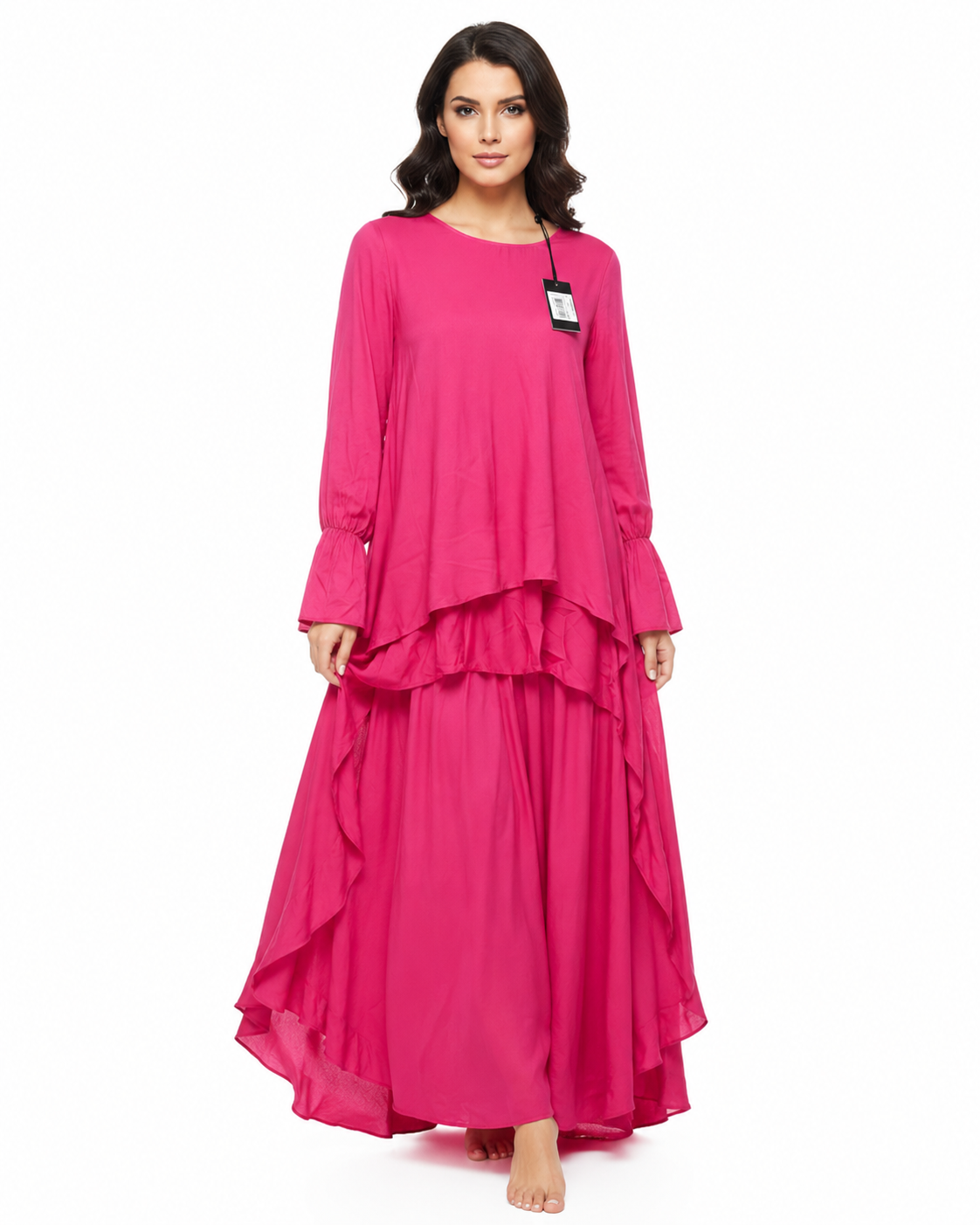 GUESS Women's Tiered Ruffle Maxi Dress - Fuchsia