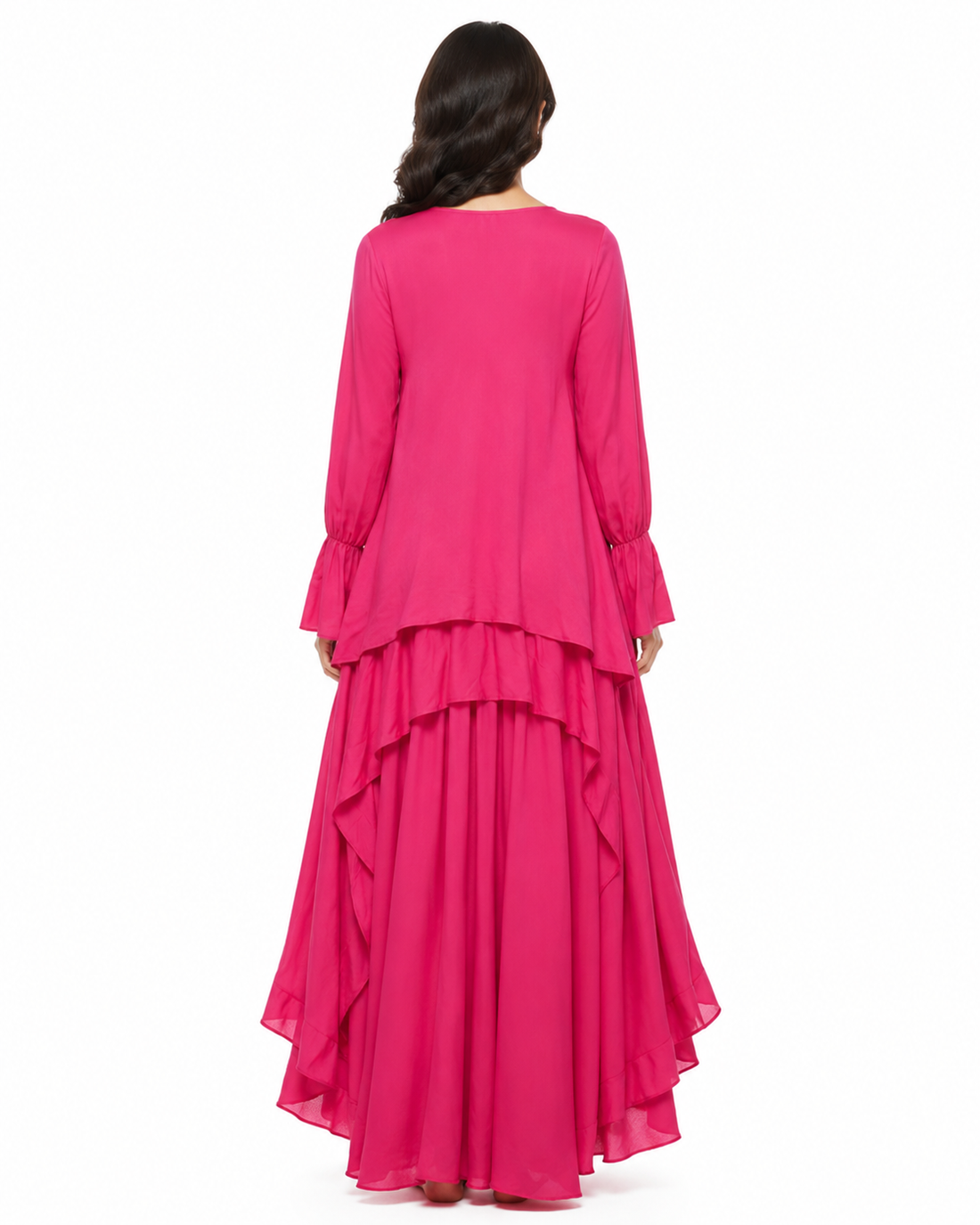 GUESS Women's Tiered Ruffle Maxi Dress - Fuchsia