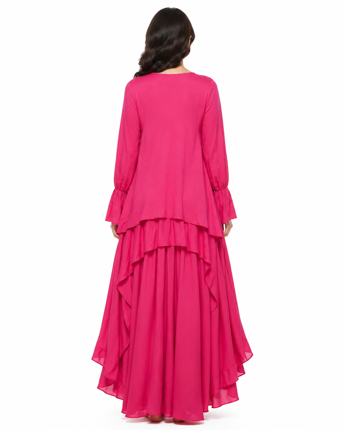 GUESS Women's Tiered Ruffle Maxi Dress - Fuchsia