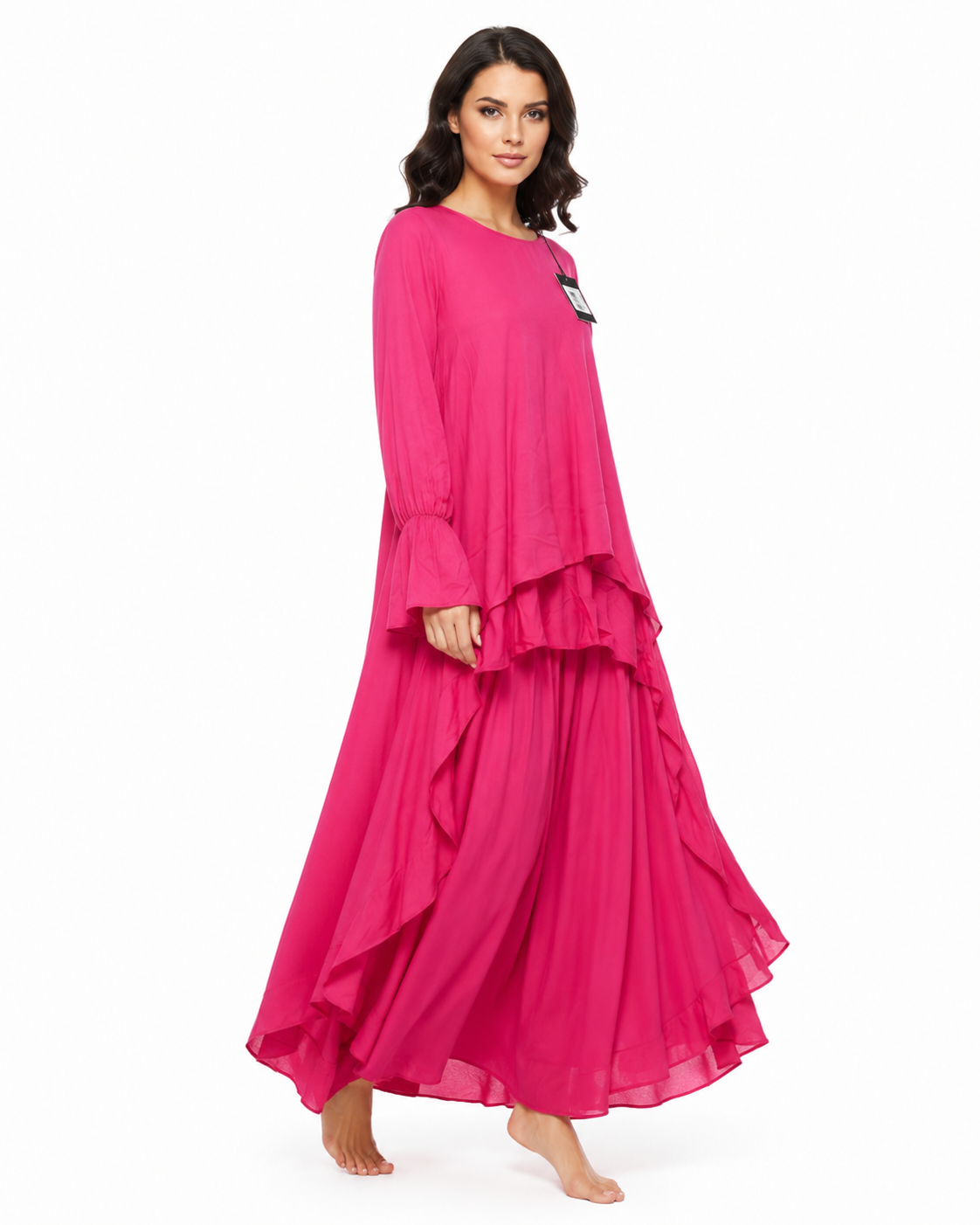 GUESS Women's Tiered Ruffle Maxi Dress - Fuchsia