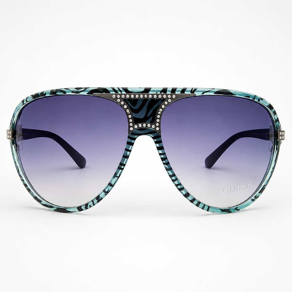 Guess GU7014-TQZB-35 Sunglasses – Turquoise Zebra / Crystal G / Smoke Gradient