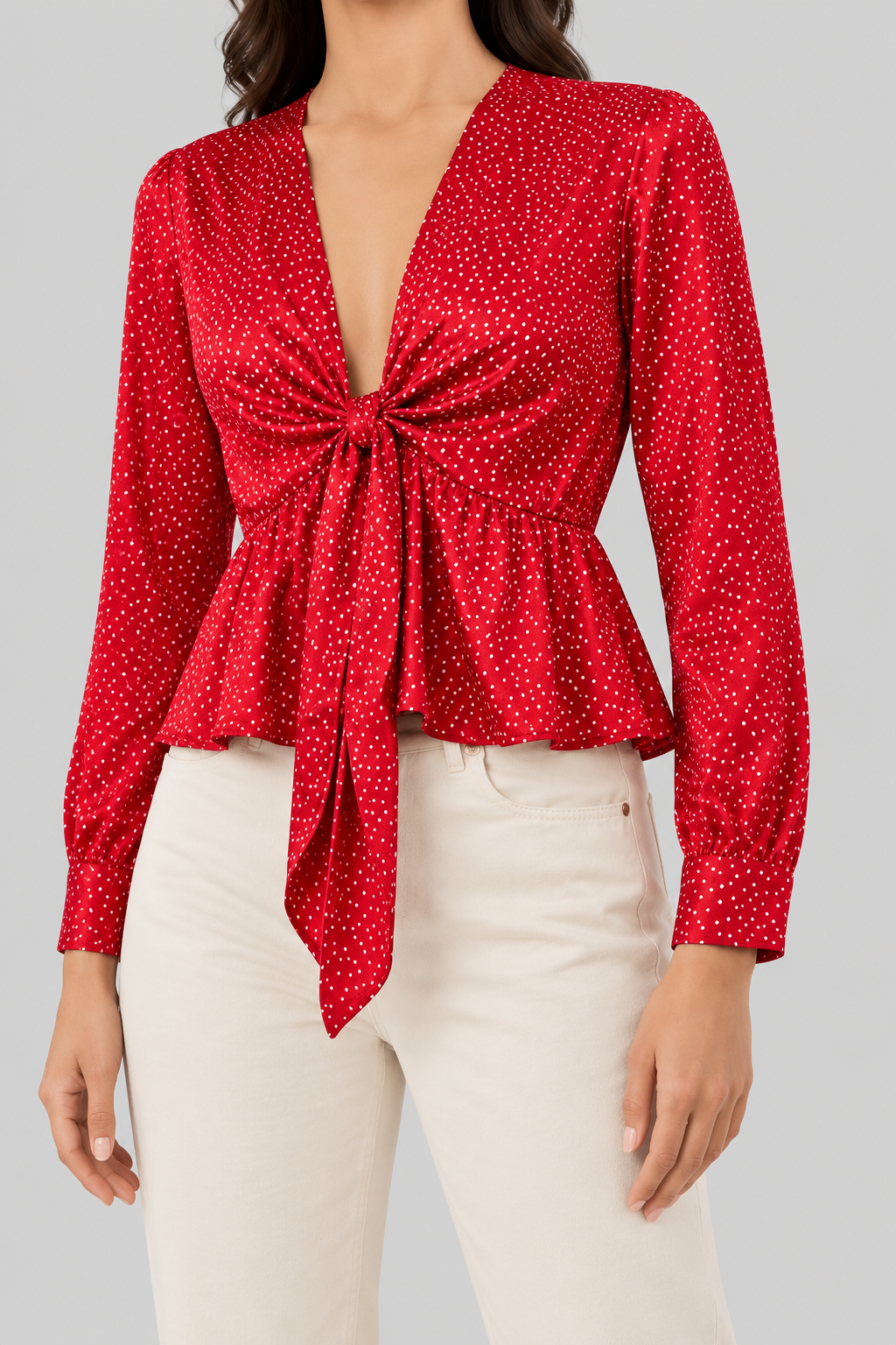 GUESS Women's Red Polka Dot Twist-Front Blouse