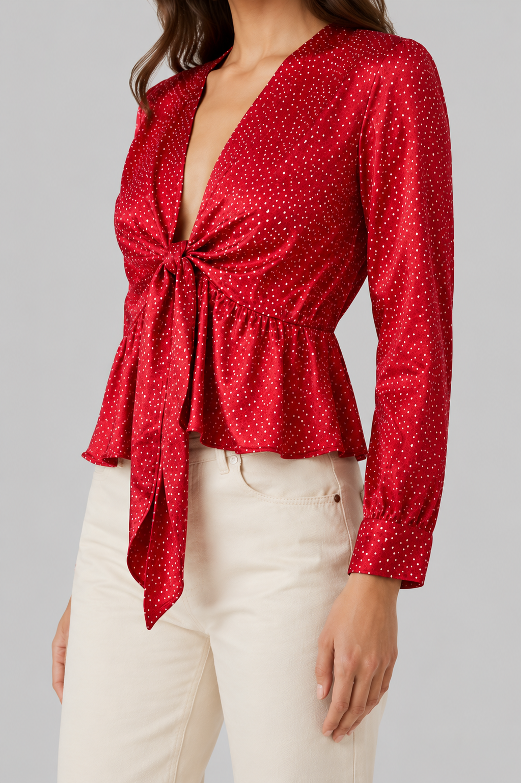 GUESS Women's Red Polka Dot Twist-Front Blouse