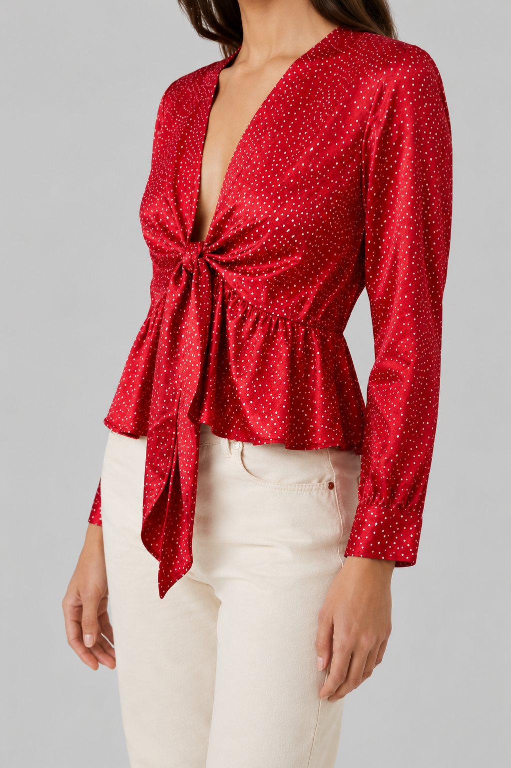 GUESS Women's Red Polka Dot Twist-Front Blouse