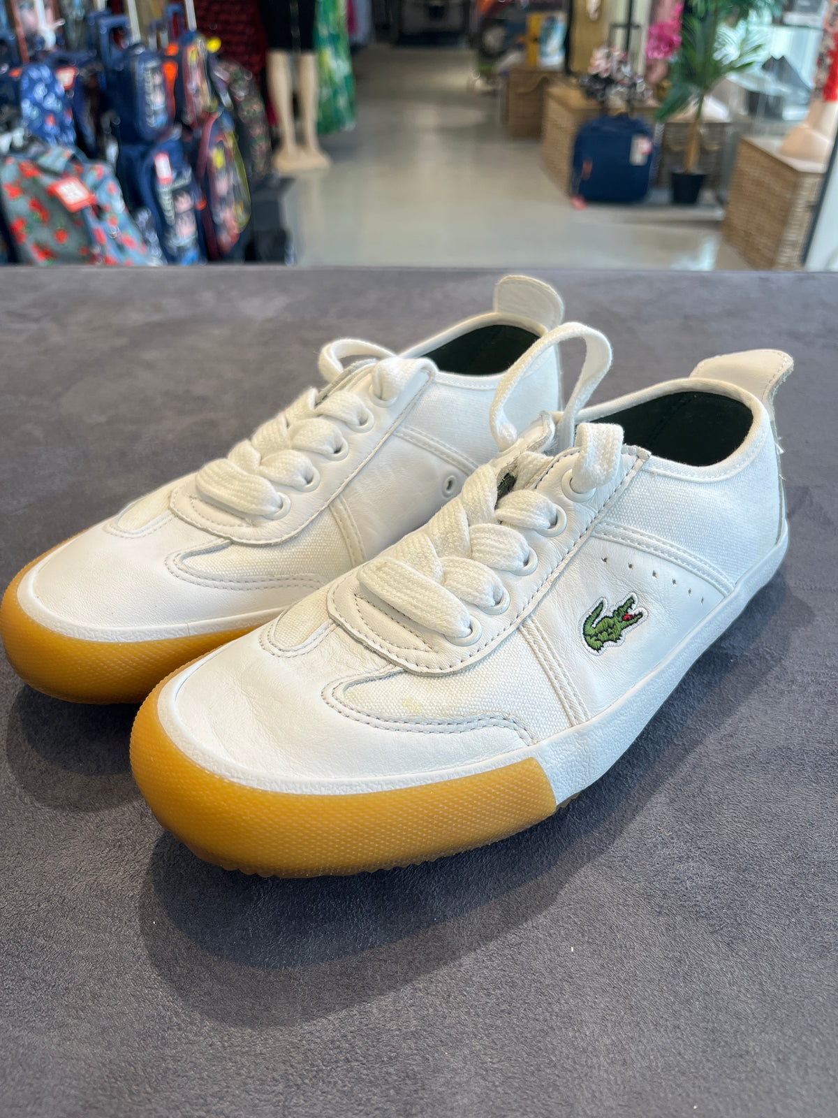 Lacoste Women's White Canvas Low-Top Sneakers with Gum Sole