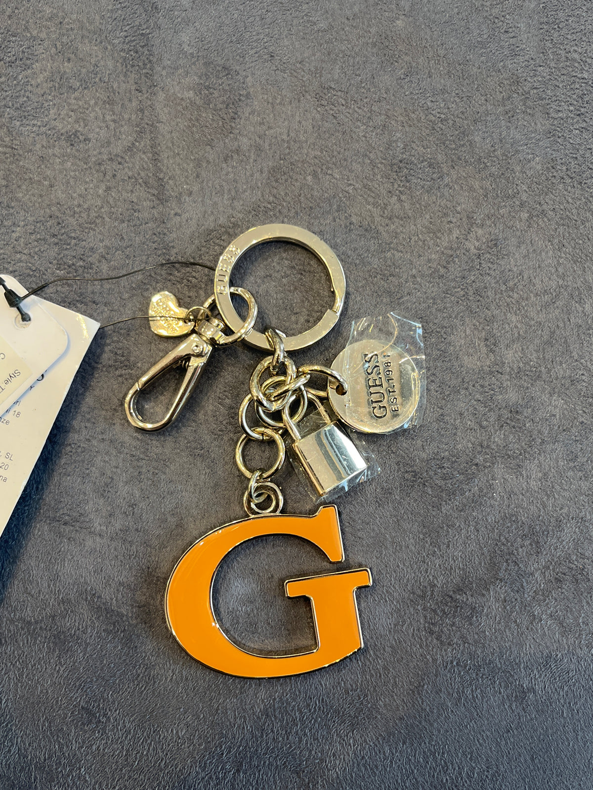 GUESS Orange G Initial Padlock Charm Keychain