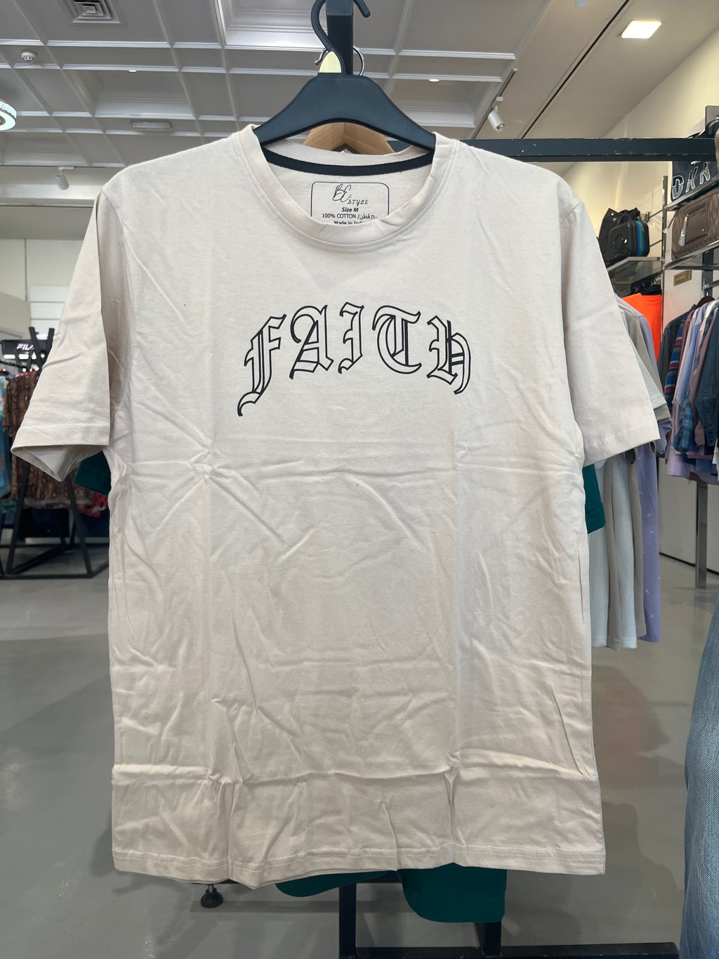 BS Style Men's Beige "FAITH" Graphic Printed T-Shirt