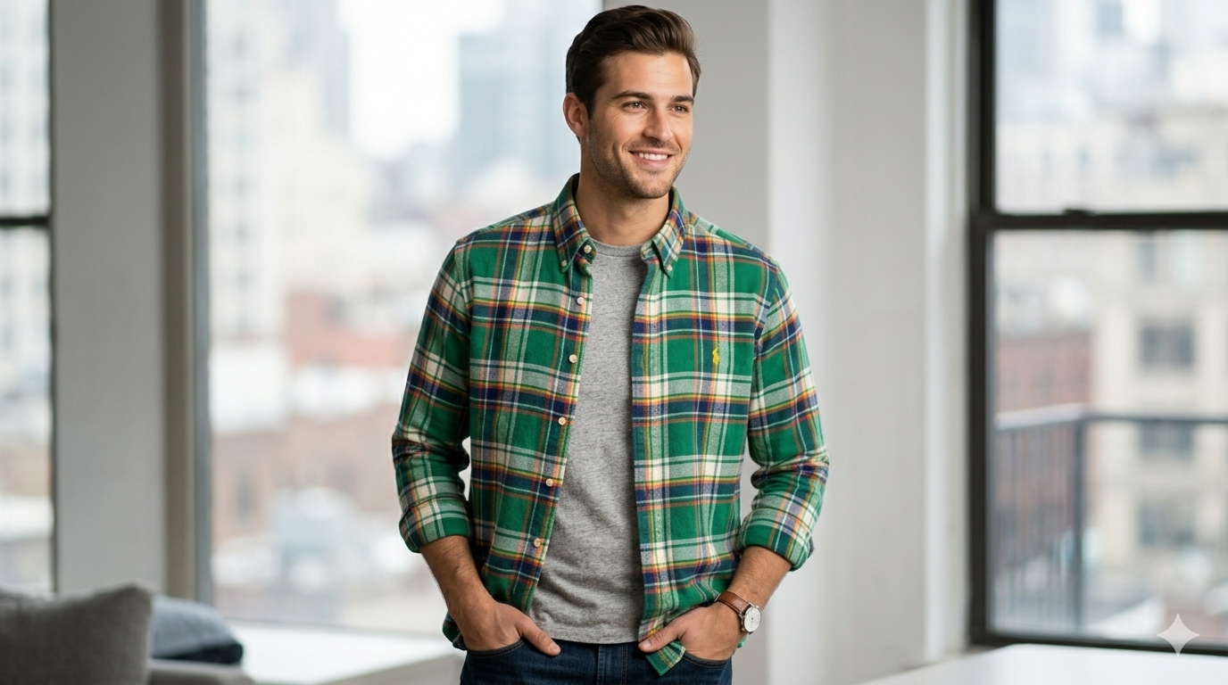 RALPH LAUREN GREEN MULTI COLORED SHIRT FOR MEN