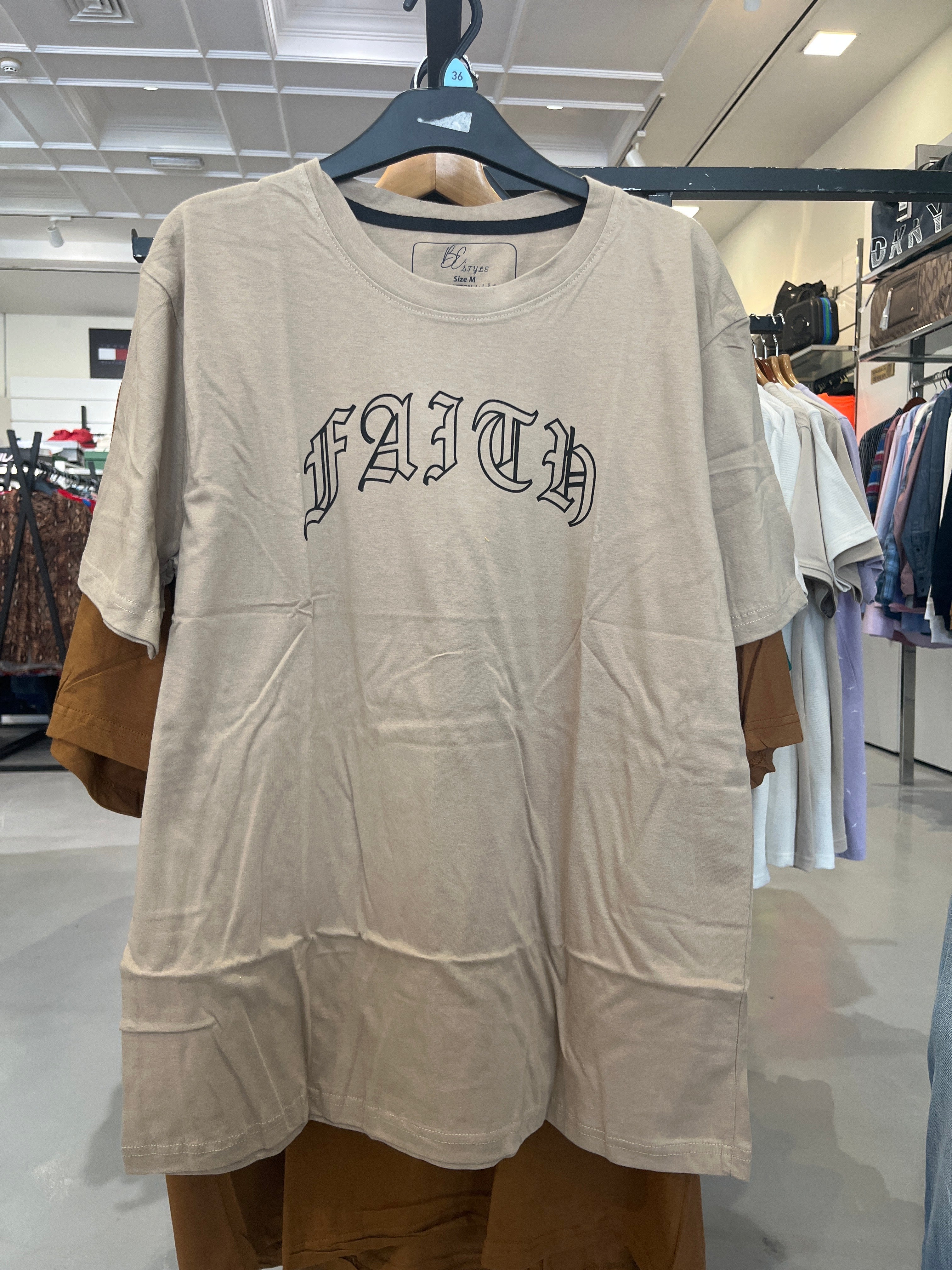 BS Style Men's Light Brown "FAITH" Graphic Printed T-Shirt