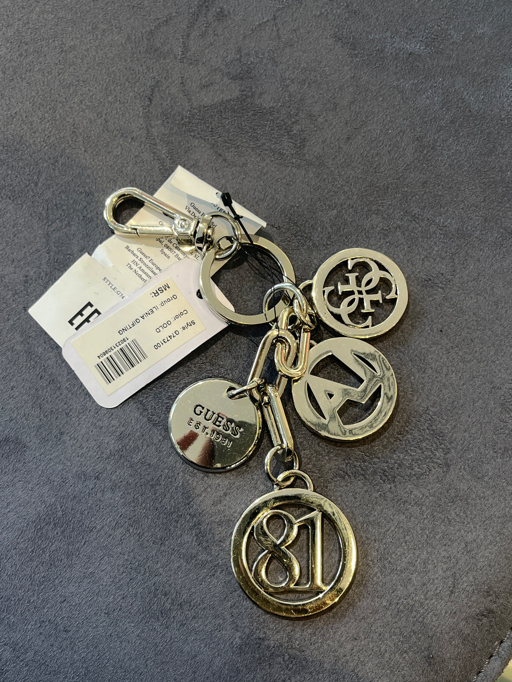 GUESS Gold Multi-Charm Logo Keychain