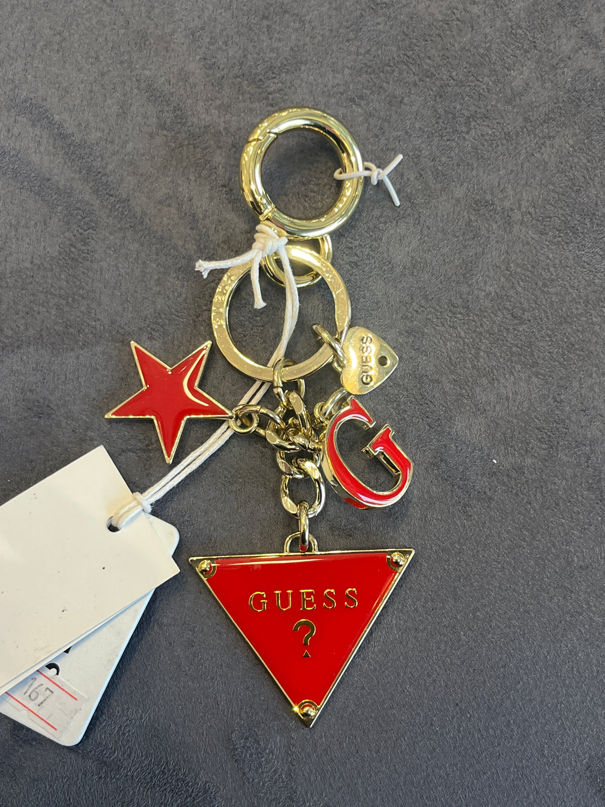 GUESS Enamel Red Triangle Logo Charm Keychain