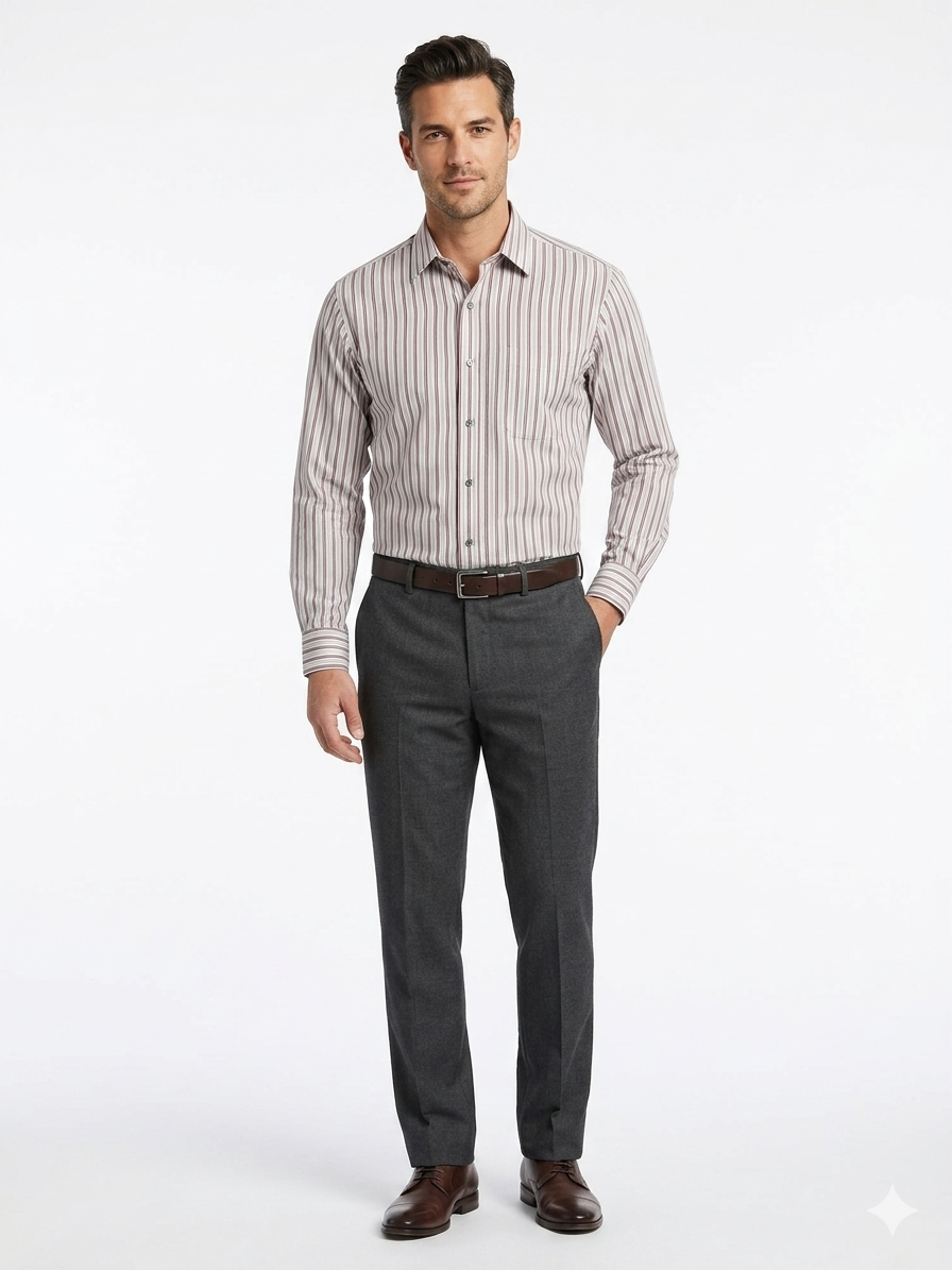 MIX BRANDS STRIPED LIGHT GREY SHIRT FOR MEN