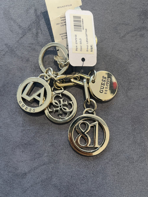GUESS Gold Multi-Charm Logo Keychain