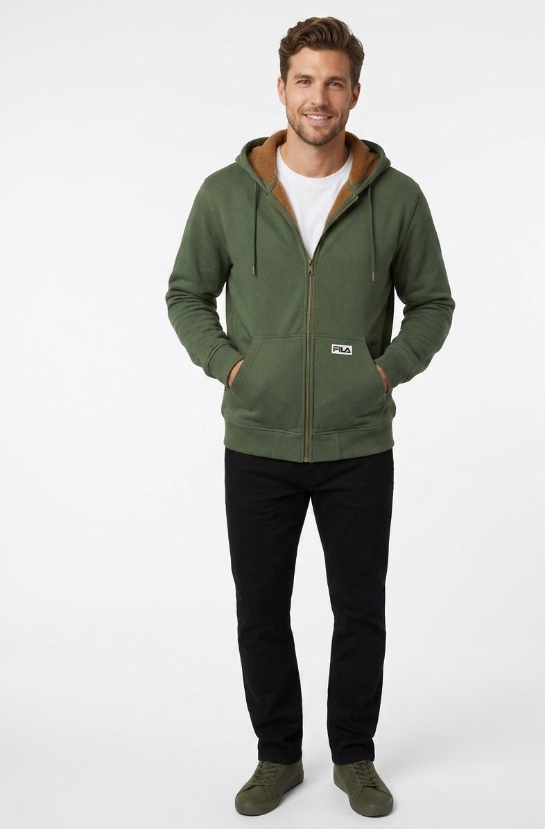 FILA سترة صوفية بسحاب للرجال باللون الزيتوني (fmt 1240-355)