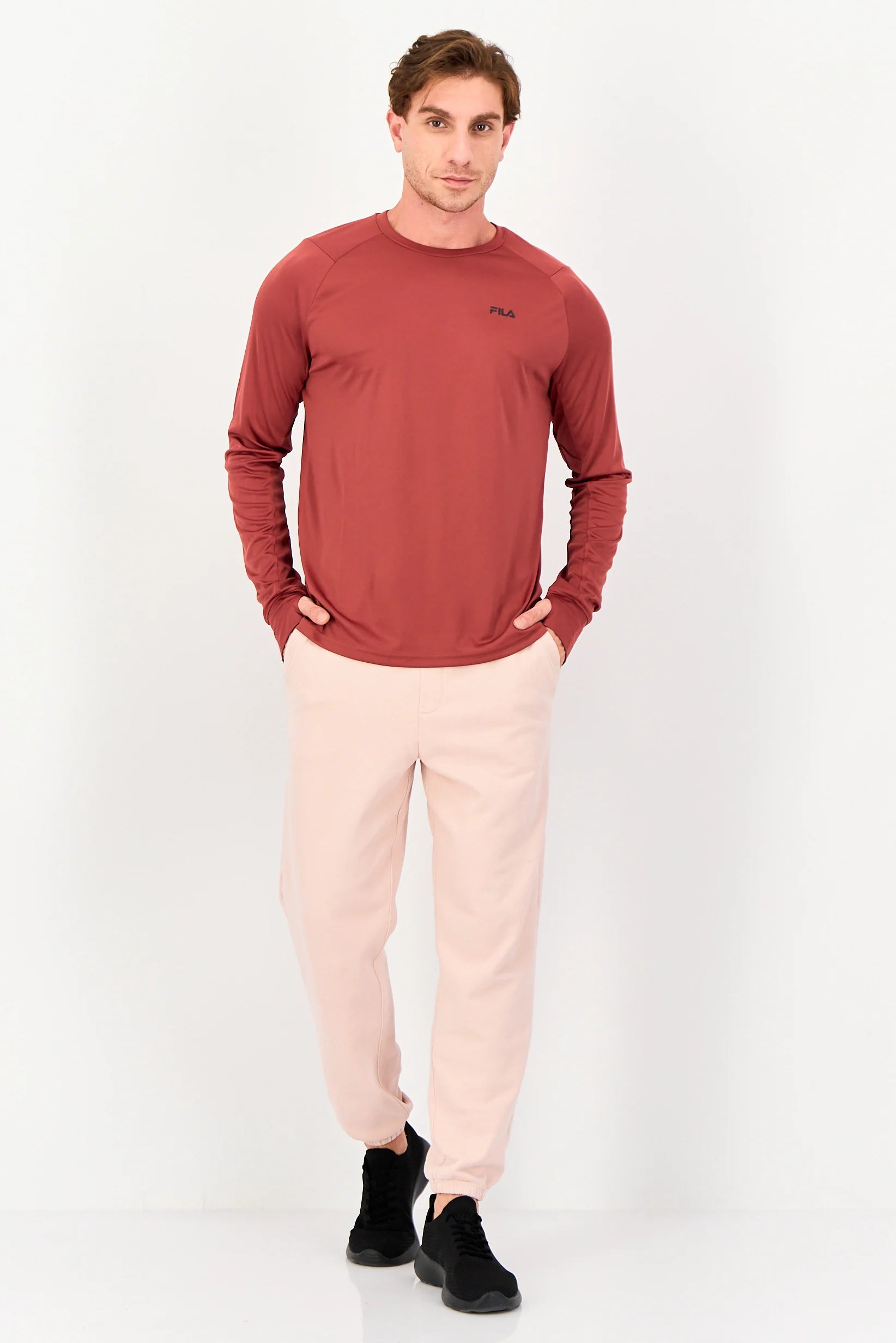 FILA Men Sportswear Fit Long Sleeve Training T-Shirt, Rust