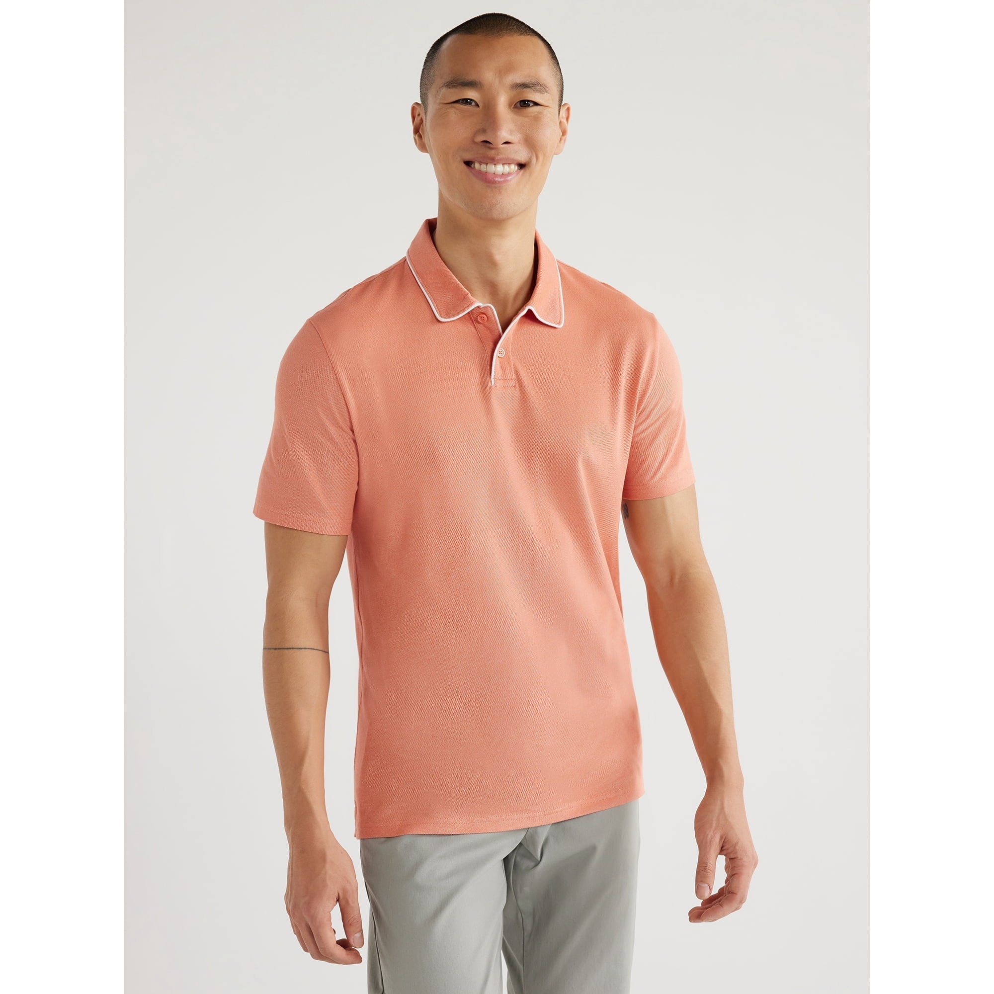 SIZE: XXL - Free Assembly Men's Taped Oxford Pique Polo Shirt with Short Sleeves