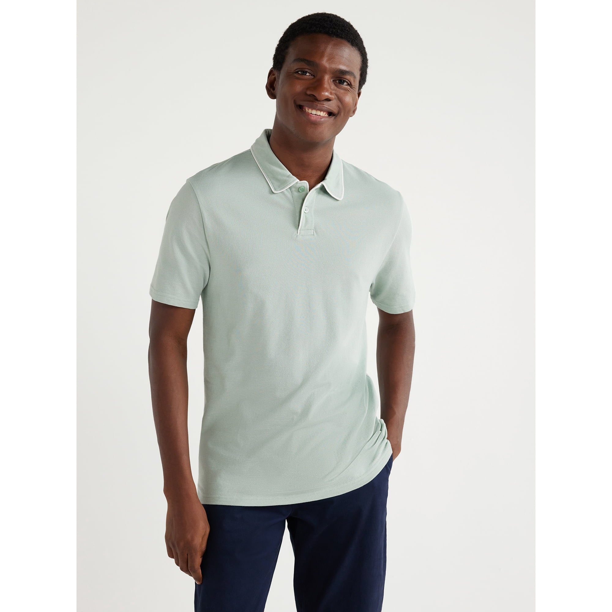 SIZE: XXL - Free Assembly Men's Taped Oxford Pique Polo Shirt with Short Sleeves ICEBERG GREEN