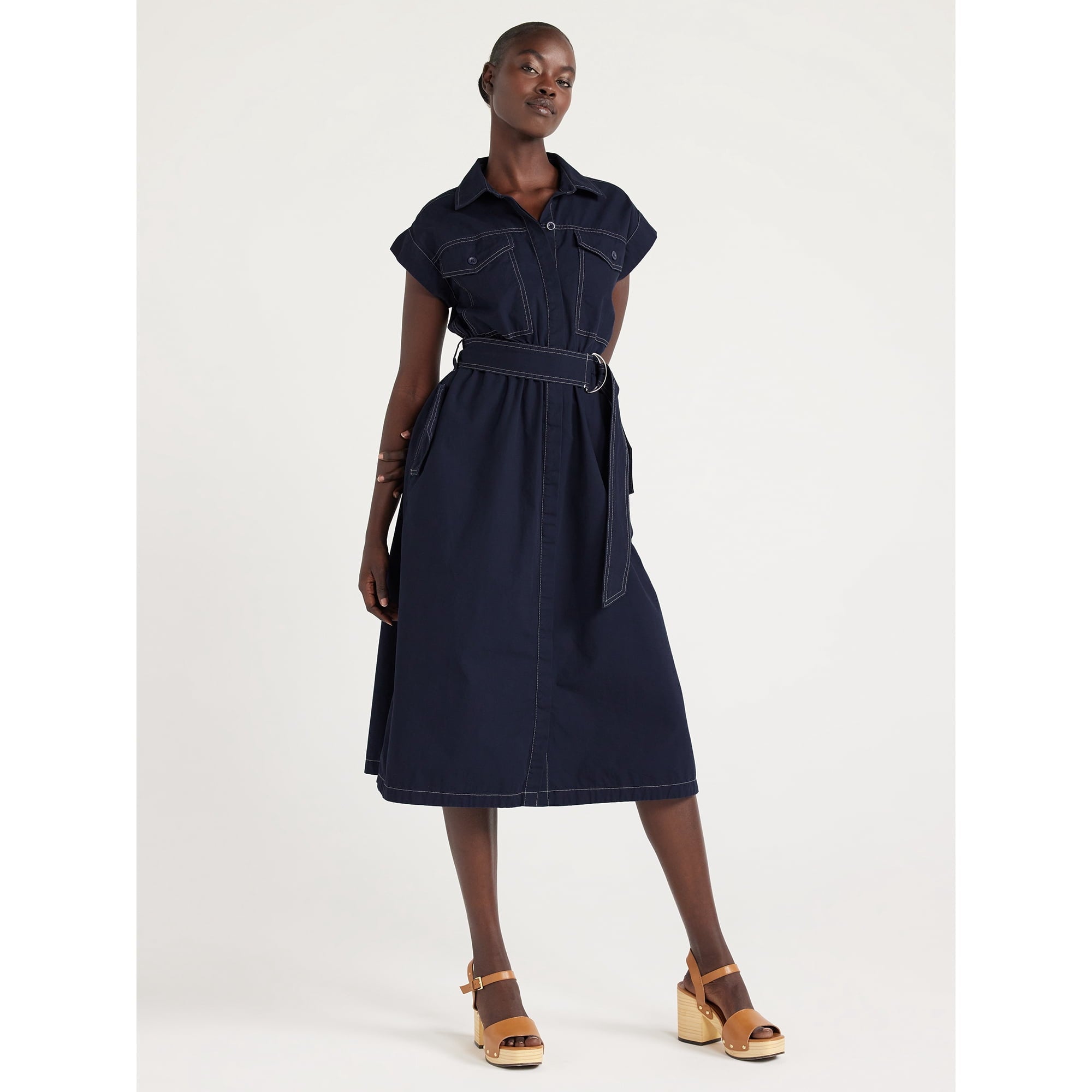 SIZE: XS - Free Assembly Women's Belted Utility Midi Dress