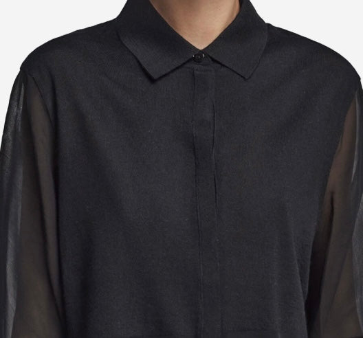 G-Star Raw Delina قميص بي اف طويل الأكمام نسائي لون أسود داكن برونكس فوال للنساء D09070-5223-6484-82