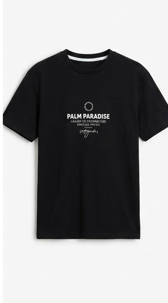 DENIM AND FLOWER BLACK PALM PARADISE T-SHIRT