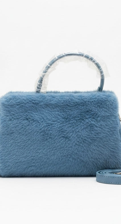 Gattinoni Ladies Bag Small Matte PolyFur Bluestone Handbag BINM48103WZI225