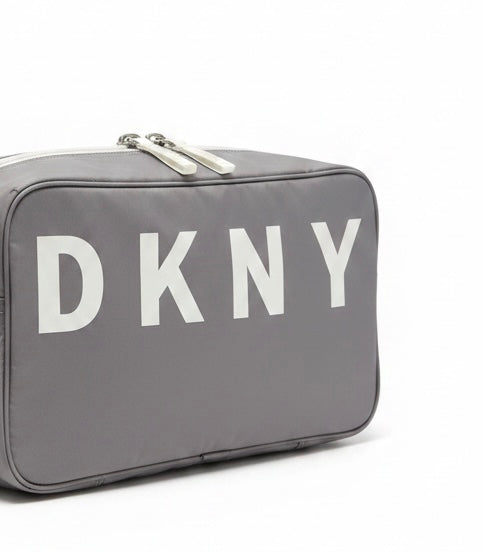 DKNY Solid Zip White Logo Shoe Bag Charcoal     A0S0LS3