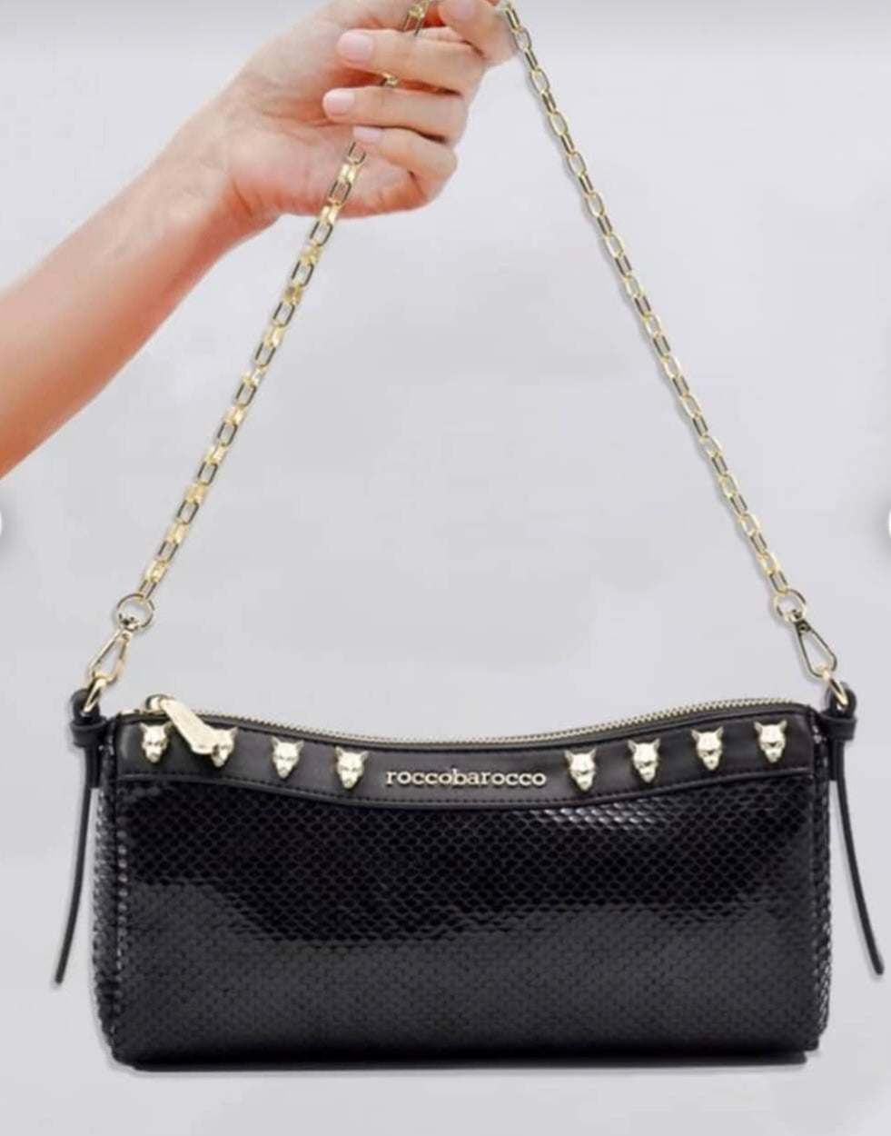 Roccobarocco Black Nero Tracolla shoulder Bag With Chain RBR910B5503