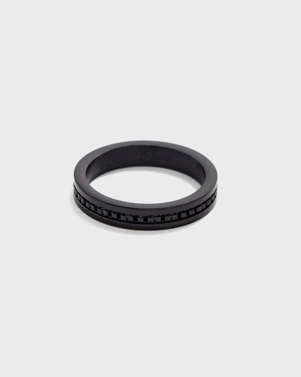 Guess Black Thin Band Ring Stainless Steel Black