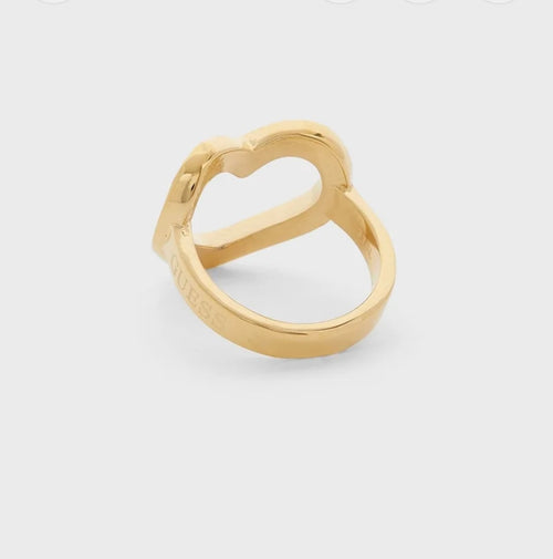 Guess UBR28001-54 Stainless Steel Zircon-Embellished Filigree-Heart Engraved-Logo Ring for Women - Gold