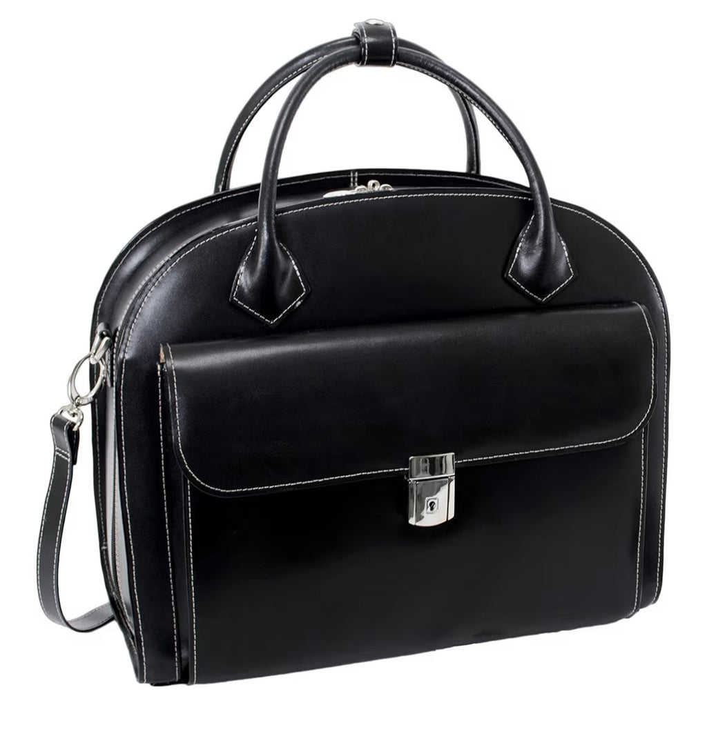 McKleinUSA W Series, Glen Ellyn, Top Grain Cowhide Leather, 15" Leather Patented Detachable -Wheeled Ladies' Laptop Briefcase, Black (94365), One Size