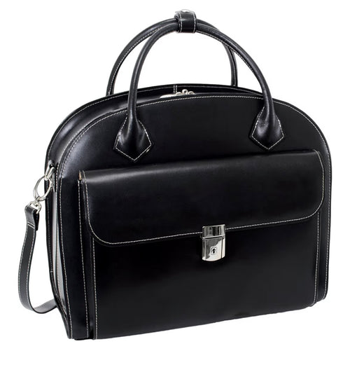 McKleinUSA W Series, Glen Ellyn, Top Grain Cowhide Leather, 15" Leather Patented Detachable -Wheeled Ladies' Laptop Briefcase, Black (94365), One Size