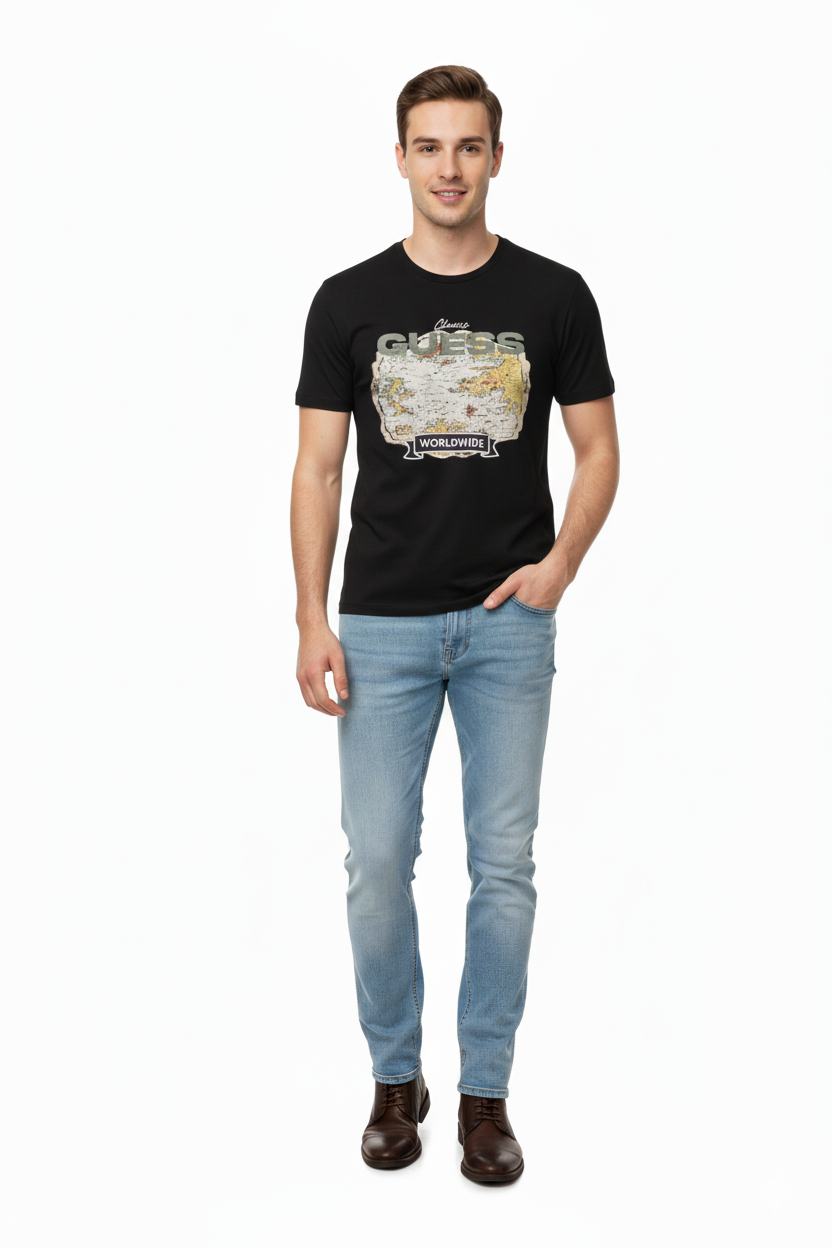 GUESS MARINE REGULAR FIT T-SHIRT BLACK  A34