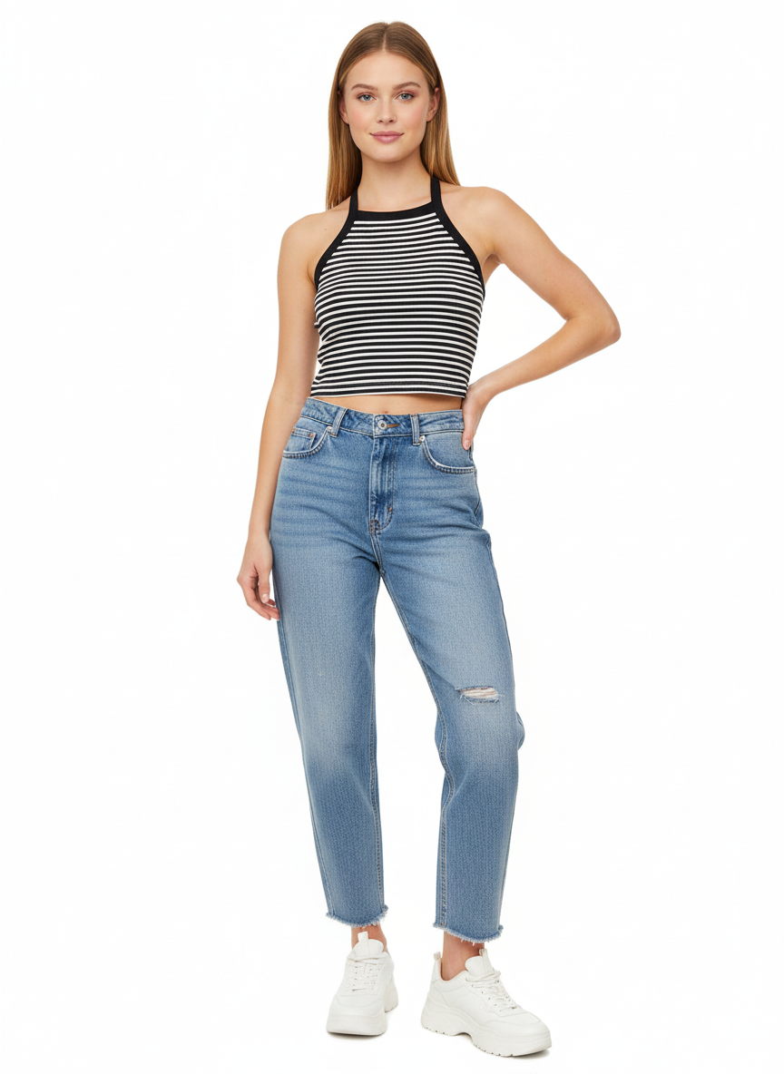 FREE ASSEMBLY Undershirt Color: White with navy