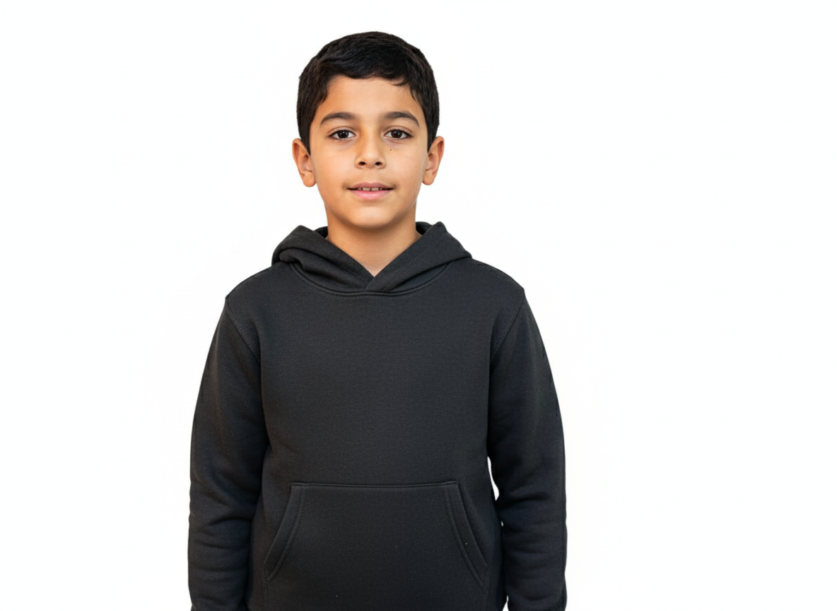 Vively Kids Hoodie, 5-16Y, Solid Black Charcoal