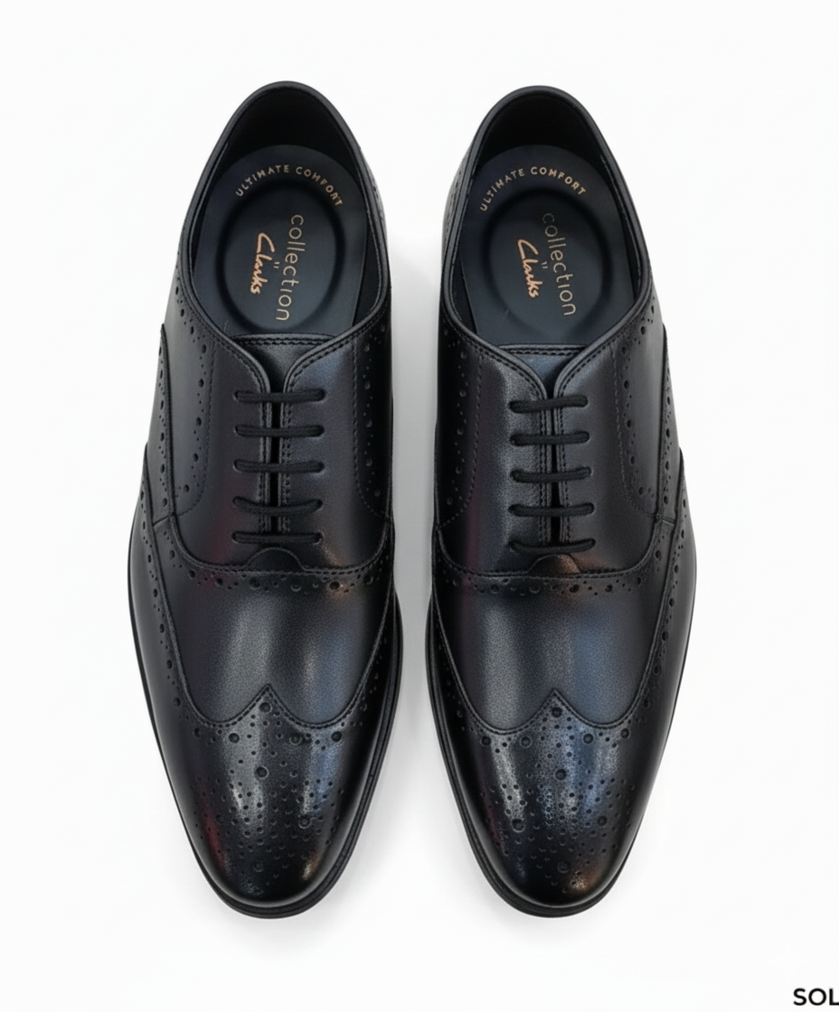 clarks bampton rhodes black leather shoes