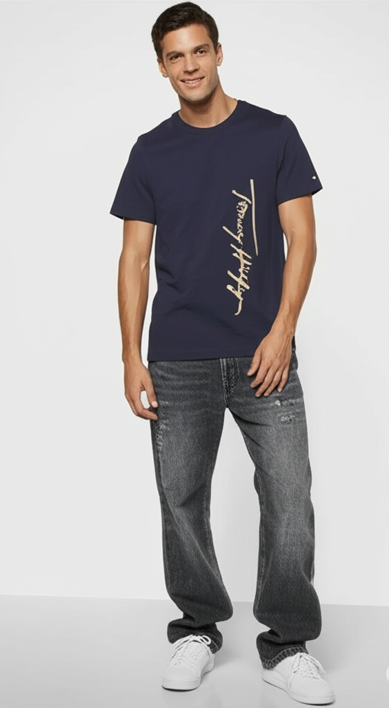 Tommy Hilfiger Men’s Navy Cotton T-Shirt – Classic Logo
