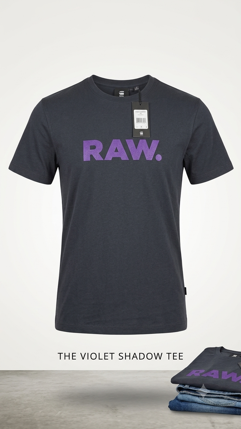 G-Star RAW Men's Graphic Tee – Dark Charcoal Grey Regular Fit Crewneck T-Shirt with Purple Logo Print