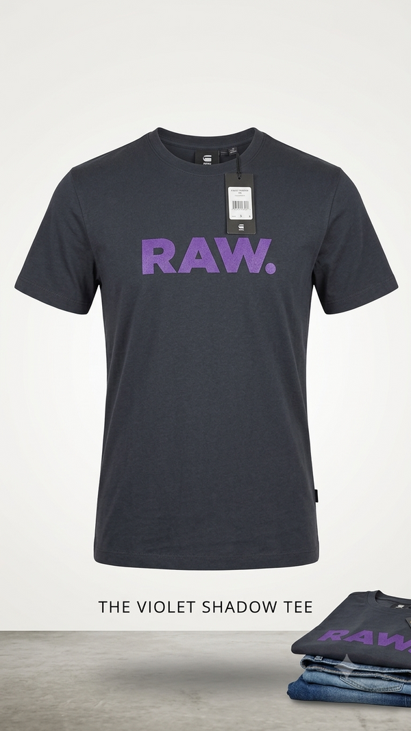 G-Star RAW Men's Graphic Tee – Dark Charcoal Grey Regular Fit Crewneck T-Shirt with Purple Logo Print