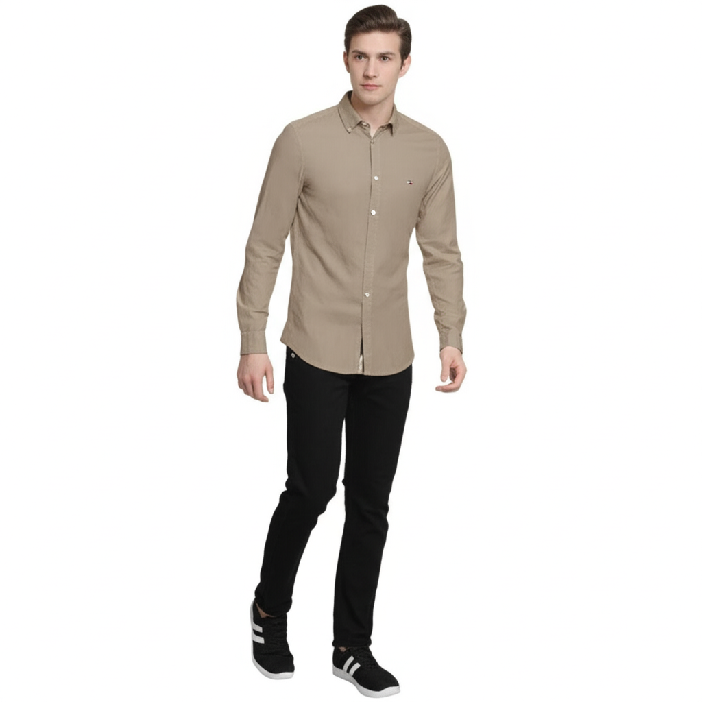 Tommy Hilfiger Men’s Long Sleeve Shirt, DARK BIEGE