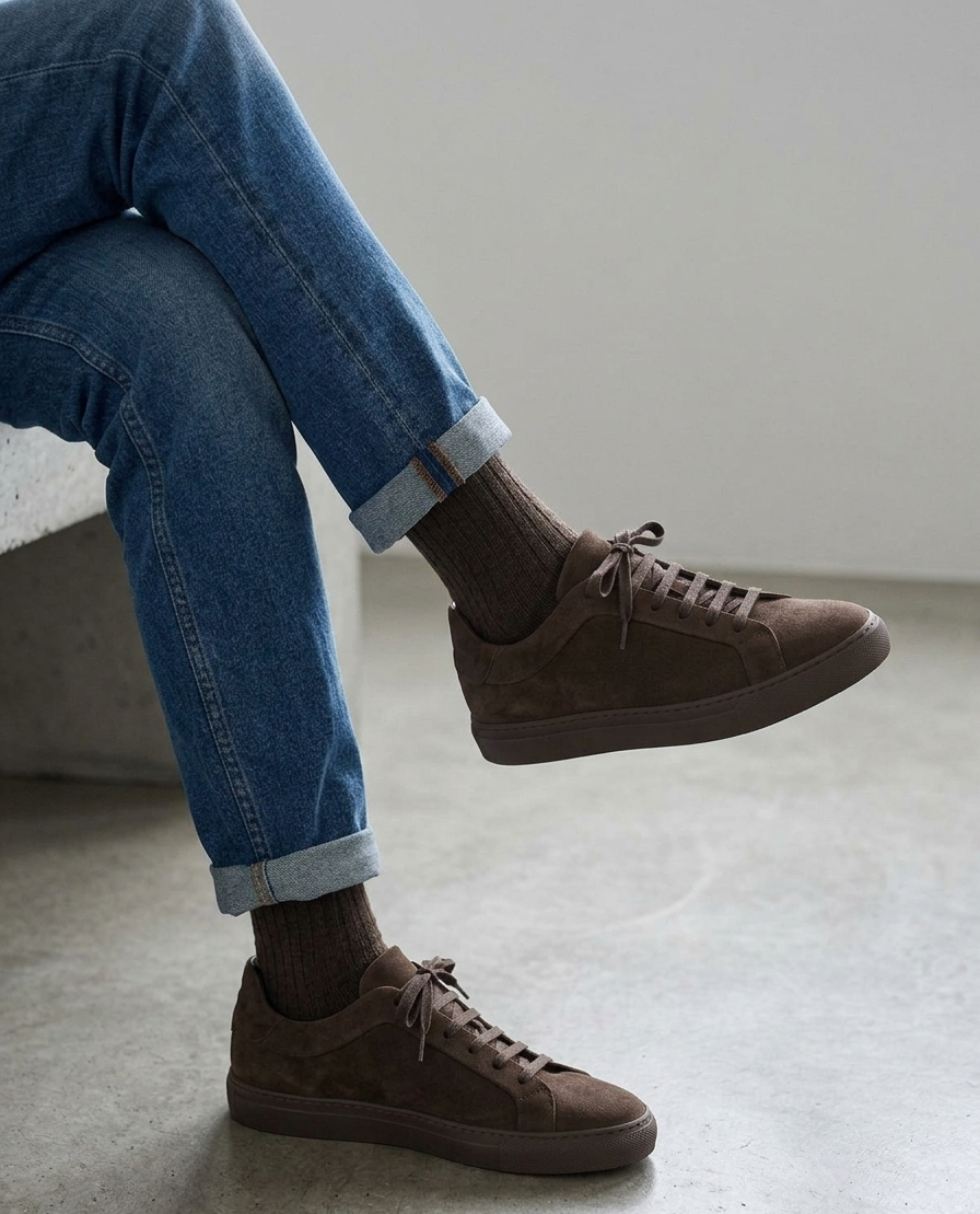 Massimo Dutti Men's Brown Leather Lace-Up Soft Nappa Sneakers