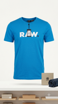 G-Star RAW Men's Graphic Tee – Light Blue Slim/Regular Fit Crewneck T-Shirt with White Logo Print