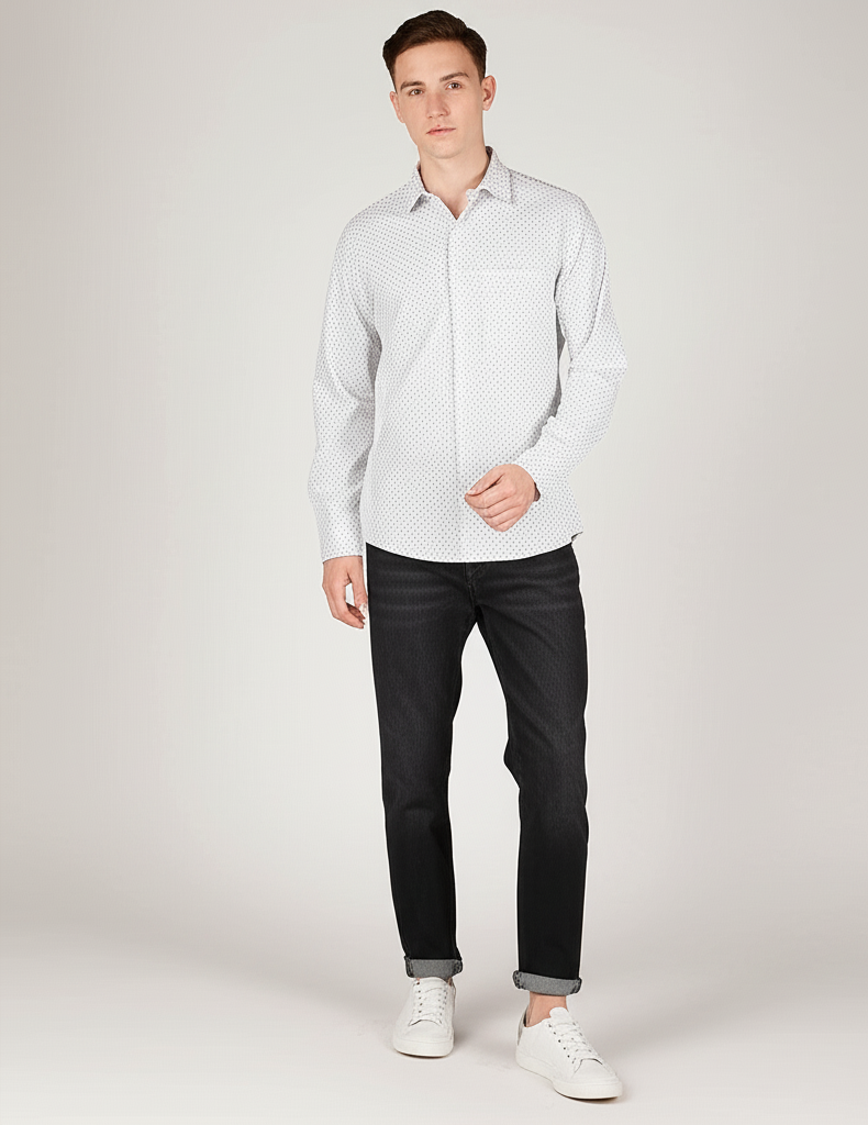 Sacoor Brothers Men’s White & Blue Shirt – Classic Formal & Casual Fit